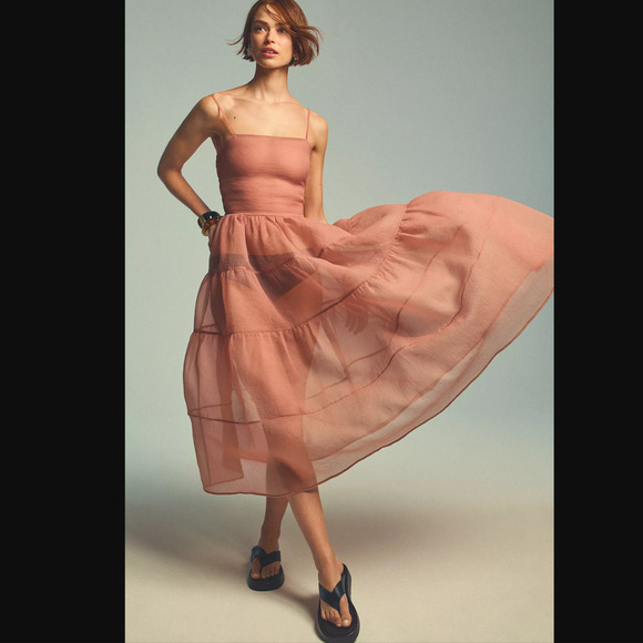 Anthropologie Tiered Sheer Midi Dress - New Small - Picture 1 of 5